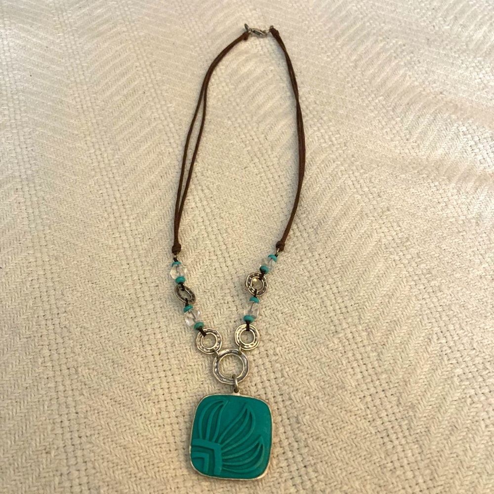 Silpada silver and turquoise leather pendant